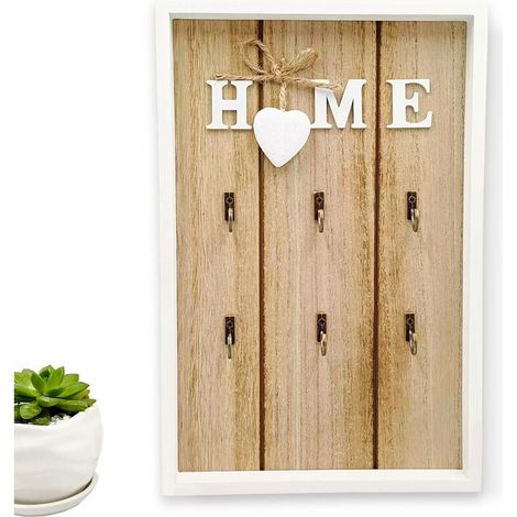 Armoire à clés, Boîte à clés Murale en Bois, avec 6 Crochets à Suspendre pour clés, Boîte de Clés en Bois Armoire à clés, Accessoire Parfait pour la Maison, 30x20x3cm