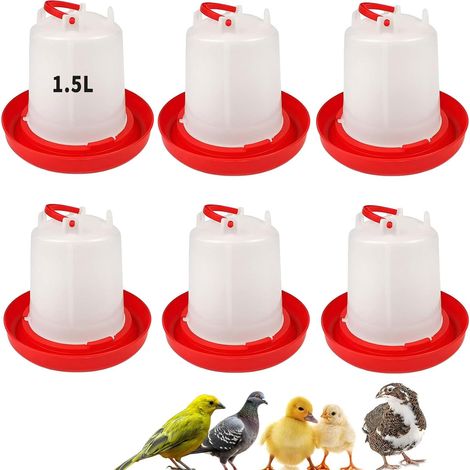 Lot de 6 abreuvoirs pour Poussins de 1,5 l avec poignée – Ensemble d'abreuvoirs pour Poussins, Canards, dindes et Petits Oiseaux de Ferme Distributeur d'eau en Plastique pour poulailler (1/5)