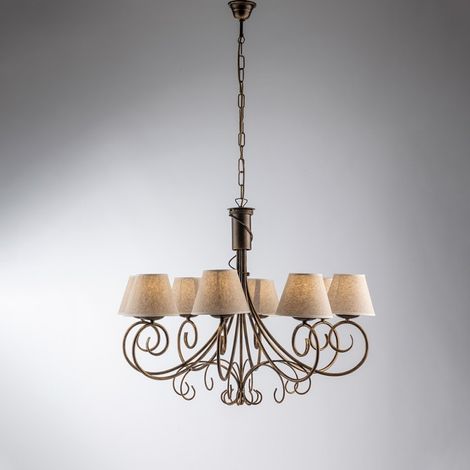 Viena oro marrón araña ocho luces efecto tela pantallas 78x h63 cm