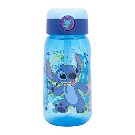 Botella de agua infantil de plástico de 510 ml con tapón y pajita de Stitch