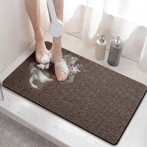 Tappetino da doccia - 60 x 60 cm (quadrato) - Cloruro di polivinile (PVC) - Antiscivolo - Spugna di luffa morbida - Con fori di drenaggio - Asciugatura rapida - Colore: Grigio (1/5)