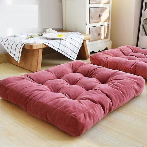 Coussin de sol carré capitonné, coussin de méditation épais en velours côtelé, coussin de sol tatami pour le yoga, salon, balcon, bureau, extérieur, rose, 56 cm (1/5)