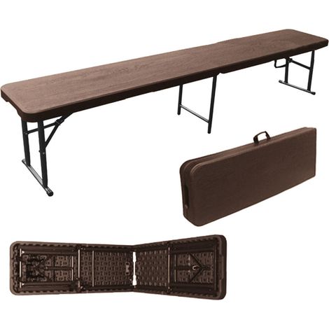 Panchina Birreria Pieghevole In Hdpe Marrone Scuro Cm.183X30X43H. - chiusa cm.92x30x9h.