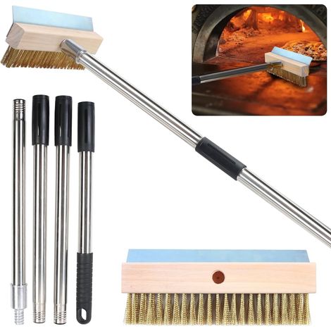 Brosse pour Four à Pizza, 148cm Brosse De Nettoyage avec Grattoir en Acier et Brosse en Laiton, 25.5cm B 4 cm H, Accessoires pour Four à Pizza, Fours à Bois Et Fumoirs (1/5)