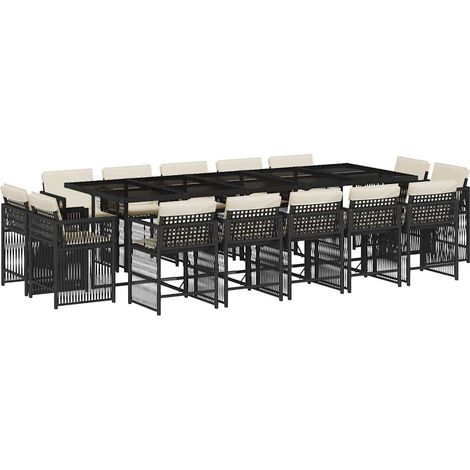 Maison Exclusive - 15-tlg. Garten-Essgruppe mit Kissen Schwarz Po