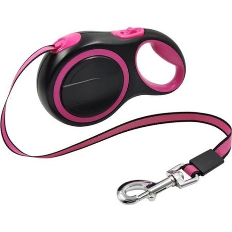 Guinzaglio retrattile - Senza marca - 5 metri - Nylon resistente - Adatto a cani fino a 50 kg - Rosa (1/4)