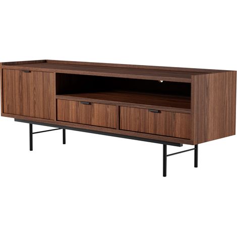Mobile Porta TV Moderno Con Passacavo 1 Anta A Ribalta 2 Cassetti Vano A Giorno Struttura In Melaminico Per Soggiorno Zona Living Salotto Design Contemporaneo 150 X 40 X 55 Cm Noce (1/5)
