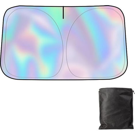 Pare-Soleil Voiture Pare-Brise Avant, Soleil Pliable Pare Soleil pour Voiture Anti UV Isolation La Chaleur,Pare-soleil de voiture laser titane argent parasol/petit (1/4)