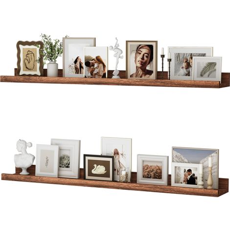 Étagère murale, lot de 2, étagère flottante de 90 cm en bois MDF, panneau mural pour cadres et décorations, design industriel, convient pour bureau, chambre et cuisine (Marron vintage, 90 cm) (1/5)