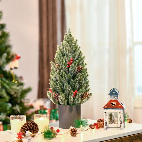 Mini sapin de Noël avec pommes de pin, baies rouges et pot, 50 cm de haut, multicolore