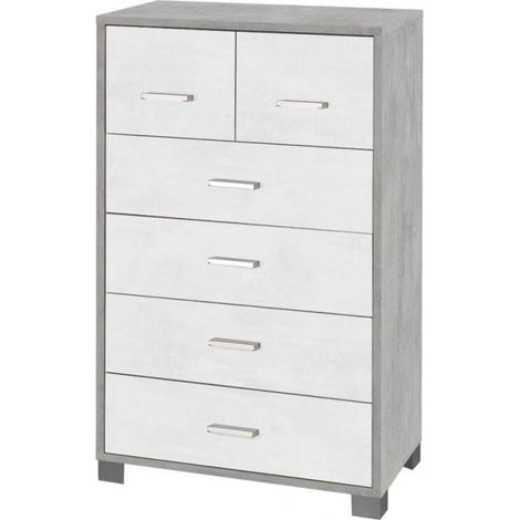 Meuble 4 + 2 tiroirs 70L x 41P x H112 – Finition ciment et blanc mat – Sarmog (1/2)
