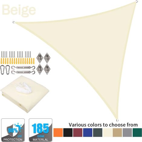 (Beige, accessoires d'installation inclus, 500x500x700CM) Voile d'ombrage triangulaire imperméable, tente de piscine pour terrasse extérieure. (1/5)