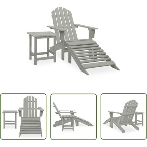 The Living Store Chaise de jardin Adirondack avec pouf et table Sapin Gris - Chaise Adirondack - Mobilier De Jardin - Salon De Jardin - Chaise Extérieure - Chaise Pliante (1/5)