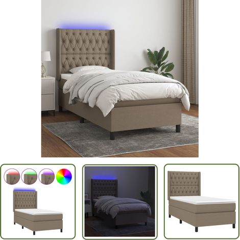 The Living Store Boxspringbett mit Matratze & LED Taupe 90x200 cm Stoff - Boxspringbett - Doppelbett - Bettenrahmen - Lattenrost - Schlafsystem (1/5)
