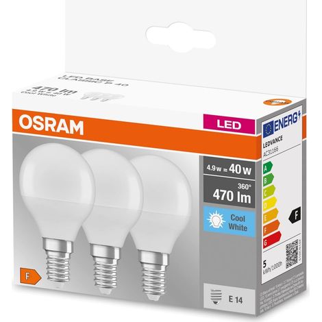 Osram LED Base Classic P40 Bombilla LED E14 5.5W 470lm 4000K Blanco Frío Opaco - Paquete de 3 (1/5)