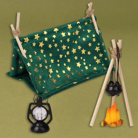 Accessoires de lutin de Noël, accessoires miniatures de camping, tente, feu de camp, chaudière et lanterne, accessoires de porte de lutin de Noël, décoration miniature pour maison de poupée 1/12 (1/5)