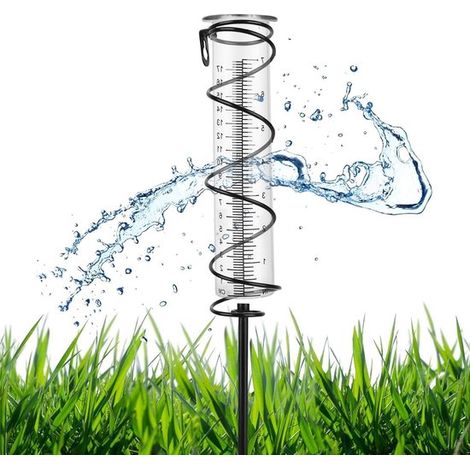 Regenmesser 17 cm, frostbeständig, aus Glas, mit Metallstopper und Erdspieß, dekorativ für Terrasse, Garten und Landschaft (1/5)