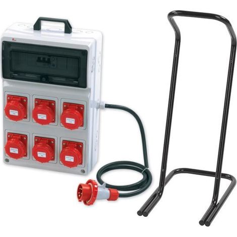 Quadro ASC portatile, 9KW 400V, IP65, 6 prese 3P+T 16A, spina 3P+T 16A, con magnetotermico differenziale, pulsante di emergenza e cavalletto - Rosi 2285C (1/3)