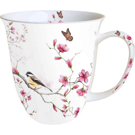 Tasse en Porcelaine Fine - Oiseau, papillon et fleurs (1/2)