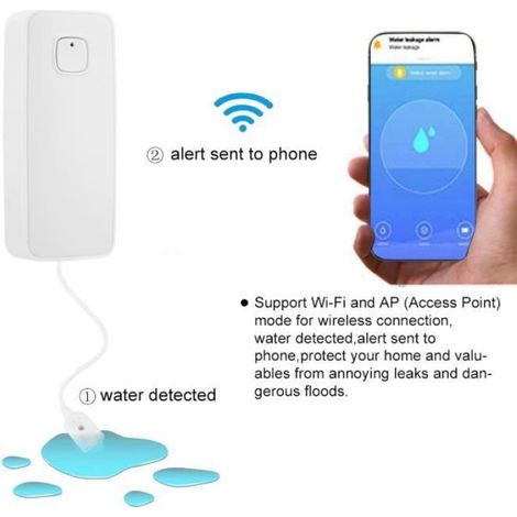 Détecteur De Fuite D Eau - Wifi - Alarme En Continu - Notifications Push - Autonomie 6 À 10 Mois - 1 Pièce (1/3)