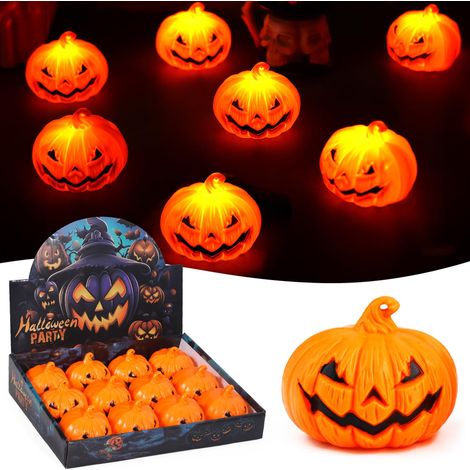 Lot de 12 Citrouille Halloween, LED Halloween Decoration Citrouille, Citrouille Lumineuse, Bougies Chauffe-Plat Citrouille, pour Décorations de Table, Fournitures de Fête d'Halloween (1/5)