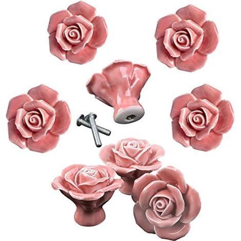 8pcs élégante rose rose tire fleur boutons de meuble en céramique poignées de tiroir de placard (1/5)