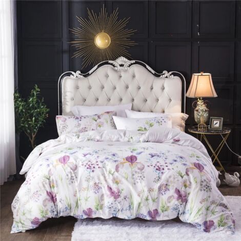 Parure de lit en duvet à fleurs, grande taille, blanc ultra