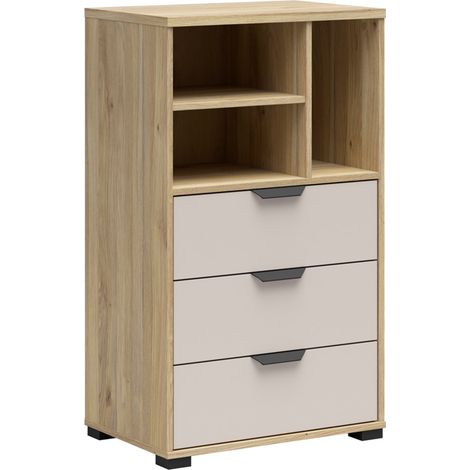 Bibliothèque meuble de rangement avec 3 tiroirs et 3 niches coloris Chêne mauvella / cachemire - Longueur 60 x Profondeur 40 x Hauteur 102,5 cm (1/4)
