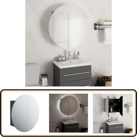 Armoire de salle de bain miroir rond et LED Noir 47x47x17,5 cm - Meuble De Salle De Bain - Armoire De Salle De Bain - Miroir Lumineux - Éclairage LED - Rangement Cosmétiques