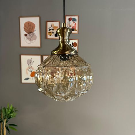 bamyum Sila Suspension Luminaire Verre Rétro en Metal de 20 cm, Lustre de Salon Vintage, Éclairage de Plafond pour Chambre, Cuisine, Lampe Suspendue (1/5)