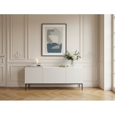 BOBOCHIC - Meuble TV 150 cm KASHA Pieds noir Blanc (1/5)