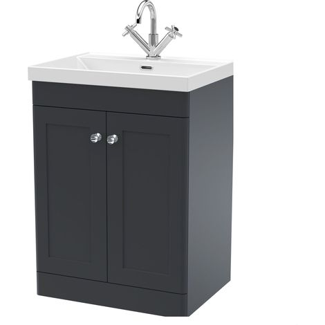 Swynnerton Traditional 2 Door Floor Standing Vanity Unit with Thin Edge Basin, Dark Grey, 600mm (1/4)