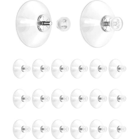 Allecto - Ventose per finestre - Set da 20 - Trasparenti - Ø 40 mm - Dado zigrinato - Finestre - Ventose - Adatte per vetro - Trasparenti ® 20 pezzi ventose, ventose per finestre, Ø 40 mm con dado zig (1/5)