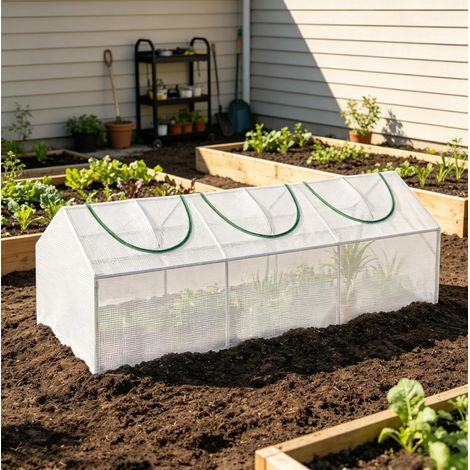 Kompaktes Garten-Tunnelgewächshaus mit Fenstern, 180 x 60 x 60 cm, Stahl/Kunststoff, Weiß OKWISH (1/5)