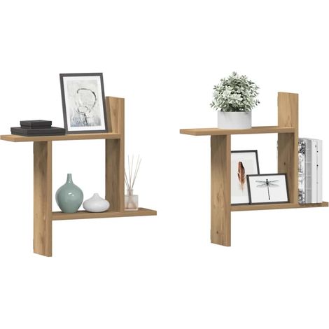 Étagères murales 2 pcs-Étagère flottante-Étagère de rangement suspendue chêne artisanal bois d'ingénierie 759681 (1/5)