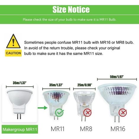 Ampoule LED MR11 GU4.0 à double broche, 3 W, 12 V AC/DC, spot LED basse tension, lumière blanc chaud 2700 K-3000 K, lot de 6 (1/4)