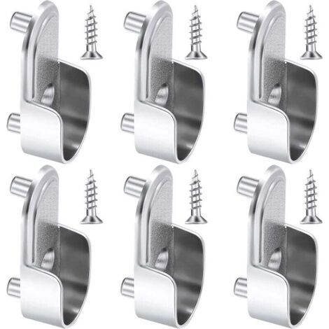 6 Supports d'Extrémité de Rail de Garde-Robe Ovales Support de Tringle de Garde-Robe en Argent Nickelé Supports de Rail de Bride de Garde-Robe de 15 mm et 6 Pièces Vis pour Penderie (1/5)