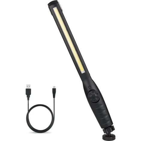 Lampe de Travail d'urgence, USB Rechargeable Lampe d'inspection Urgences, COB Lampe de Poche avec Base d'Aimant et Crochet à Suspendre pour Bricolage, Travail, Promenade, Pêche, Camping (1/5)
