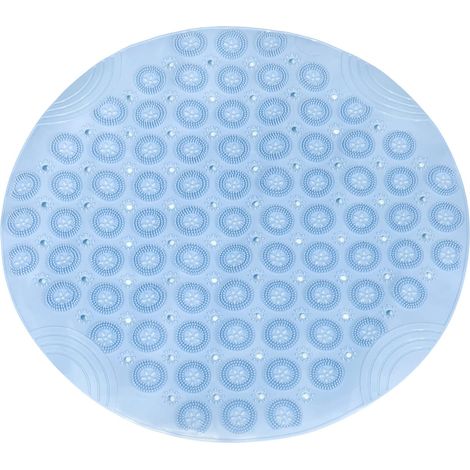 Runde, rutschfeste Duschmatte aus PVC, 66 x 66 cm, mit Abflusslöchern, Saugnapf für die Badewanne, blau