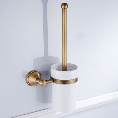 Porte-brosse WC mural en laiton style européen luxueux, finition bronze antique pour salle de bain (1/4)
