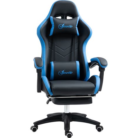 Ergonomischer Gamingstuhl mit Lendenkissen und Kopfstütze, schwarz/blau, MODENUIT (1/5)