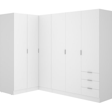 Armadio angolare 6 ante e 3 cassetti L213 cm Bianco - LISTOWEL (1/4)