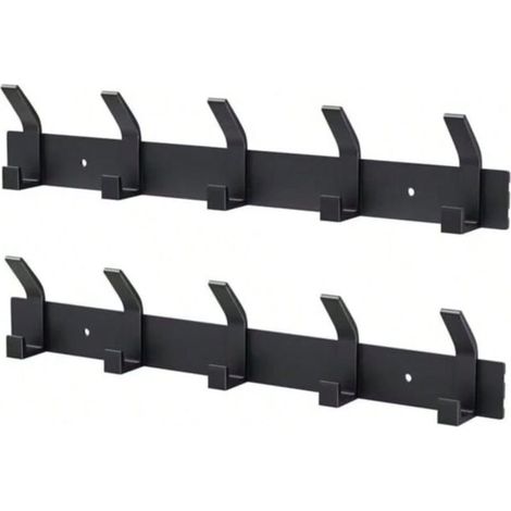 Lot de 2 crochets muraux avec 5 crochets - Métal - Chambre à coucher, salle de bain, cuisine, vestiaire - Noir (1/5)