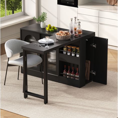 Mesa extensible con almacenamiento, tablero giratorio 360°, negra, 121,5 x 40 x 76,7 cm DESVIAE (1/5)