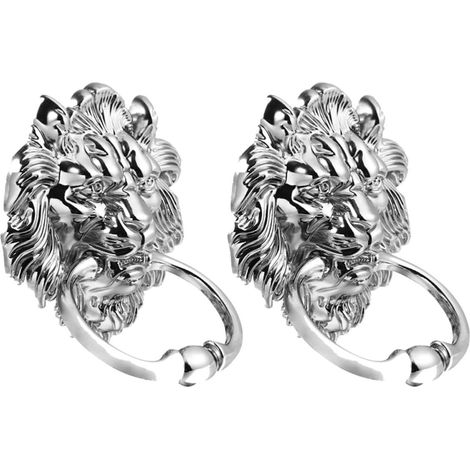 Heurtoir de porte tête lion en alliage zinc argenté, décoratif et (1/5)