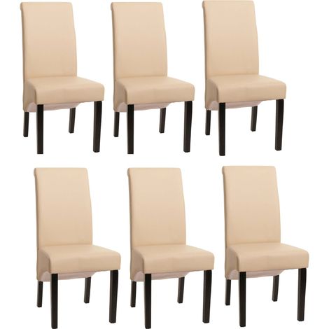 Set 6x sedie M37 soggiorno sala pranzo elegante lounge pelle 50x46x99cm avorio piedi scuri