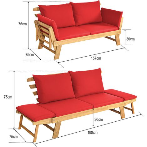 Pour se détendre dehors, canapé-lit d'extérieur avec accoudoirs réglables, sofa 2 places, lit et chaise longue (1/5)
