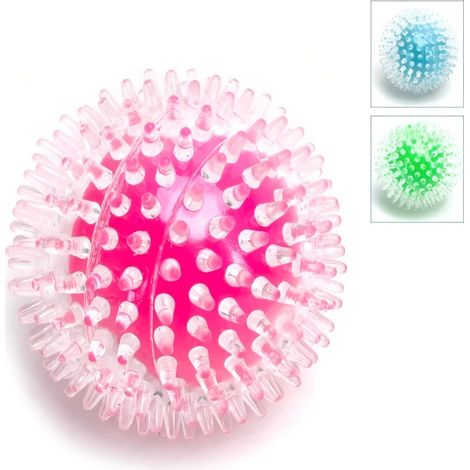 Balle à picots lumineuse et sonore pour chiens, résistante aux morsures.