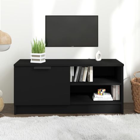 Meuble TV Banc TV Armoire de rangement Noir 80x35x36,5 cm Bois d'ingénierie 29743 (1/5)