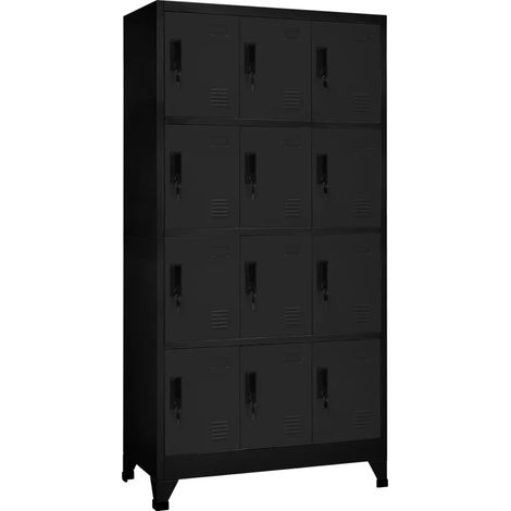Armoire à casiers moderne de rangement 90 x 45 x 180 cm avec portes verrouillables ambiance bureau en acier noir (1/5)